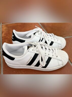 adidas White and Black Superstar Leather Sneakers